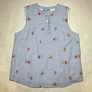 Draper James Womens S Sleeveless Top Striped Cherry Embroidered Cottage Beach